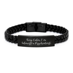 Keep Calm, I'm (almost) A Psychiatrist., Funny Gifts for Psychiatrists, Interlaced Leather Birthday Unique Gifts from Friends to Coworkers - Image 1