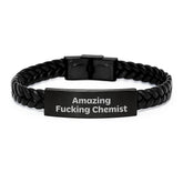 Funny Chemist Gifts from Men to Chemist, Valentine's Unique Interlaced Leather Bracelet, Amazing F--king Chemist Quote Engraved Stainless Steel and PU Leather - Image 1