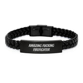Funny Firefighter Gifts from Friends - Amazing Interlaced Leather Bracelet for Birthday, Unique for Firefighter Men, Stainless Steel and PU Leather Combination - Image 1