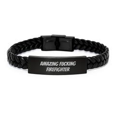 Funny Firefighter Gifts from Friends - Amazing Interlaced Leather Bracelet for Birthday, Unique for Firefighter Men, Stainless Steel and PU Leather Combination - Image 1