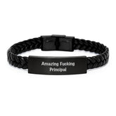 Funny Principal Gifts, Interlaced Leather Bracelet for Birthday, 'Amazing F--king Principal' Quote, Gifts from Friends, Gifts for Principal, Unique Birthday Unique Gifts - Image 1