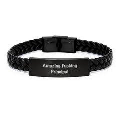 Funny Principal Gifts, Interlaced Leather Bracelet for Birthday, 'Amazing F--king Principal' Quote, Gifts from Friends, Gifts for Principal, Unique Birthday Unique Gifts - Image 1