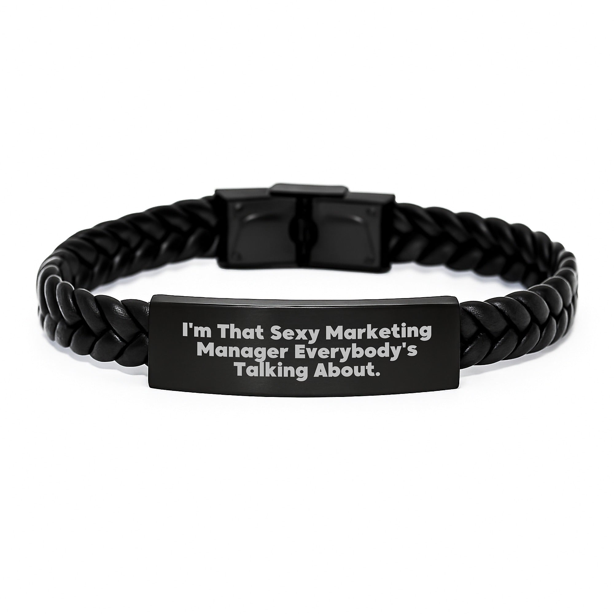Marketing Manager Gifts Funny Interlaced Leather Bracelet from Friends for Birthday, 'I'm That Sexy Marketing Manager Everybody's Talking About.' - Image 1