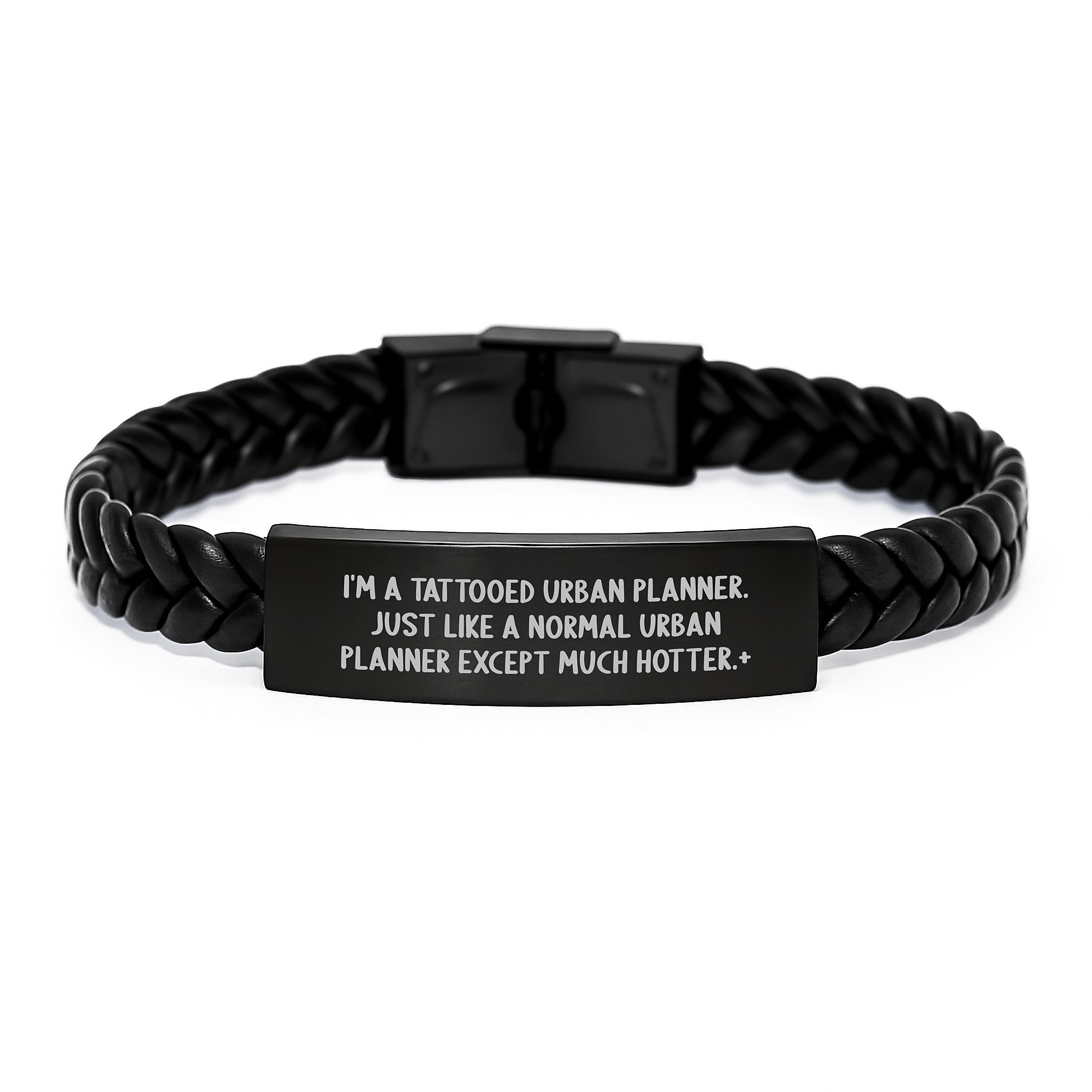 Funny Urban Planner Gifts, Interlaced Leather Bracelet for Men, 'I'm A Tattooed Urban Planner' Quote, Birthday Unique Gifts from Friends, Gifts for Urban Planner - Image 1