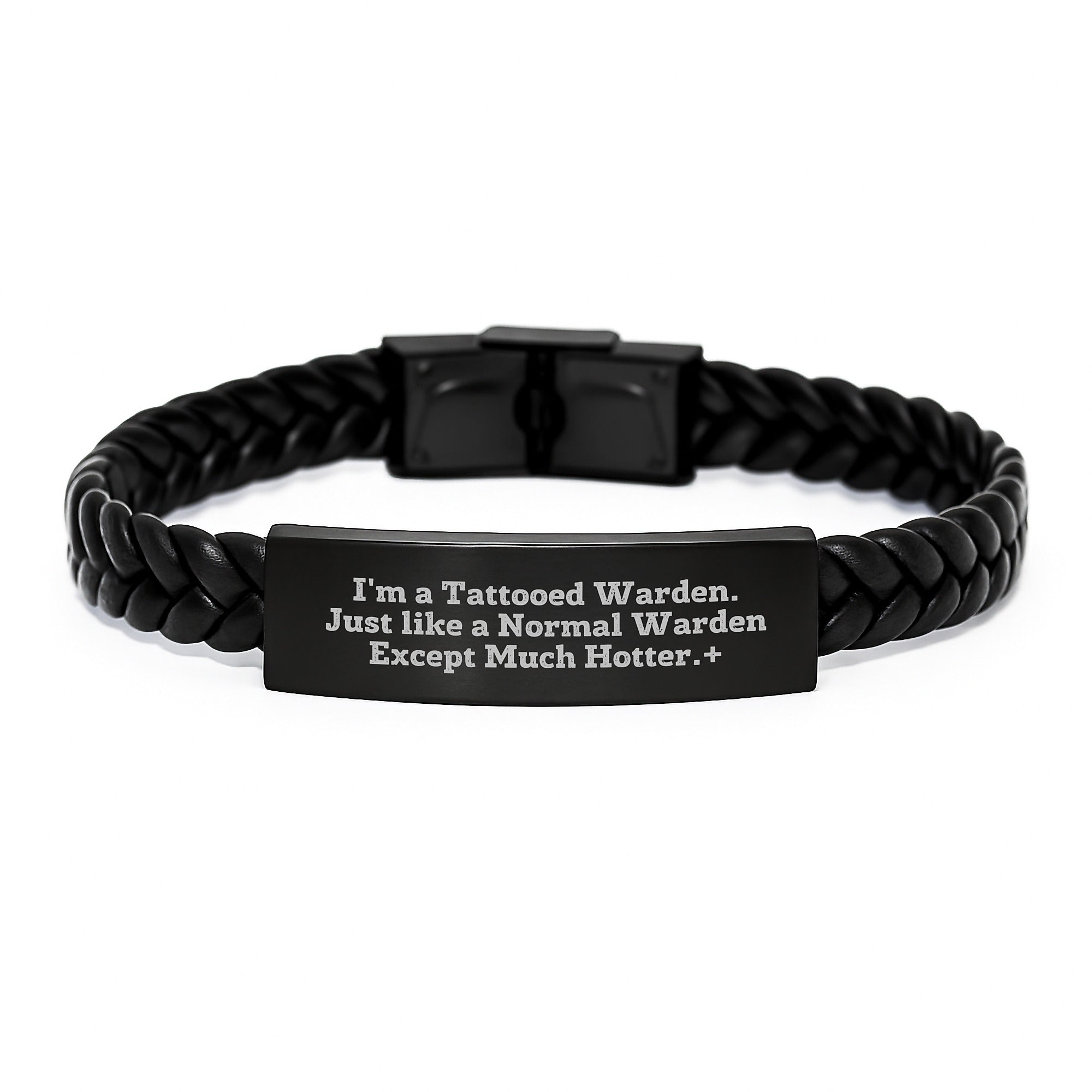 Warden Gifts, Birthday Unique Warden Interlaced Leather Bracelet for Men, Funny Quote 'I'm A Tattooed Warden. Just Like A Normal Warden Except Much Hotter.' Gifts from Friends, Gifts for Warden - Image 1