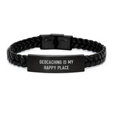 Geocaching Gifts for Men - 'Geocaching Is My Happy Place' Interlaced Leather Bracelet for Valentine's Unique Gifts from Friends - Image 1
