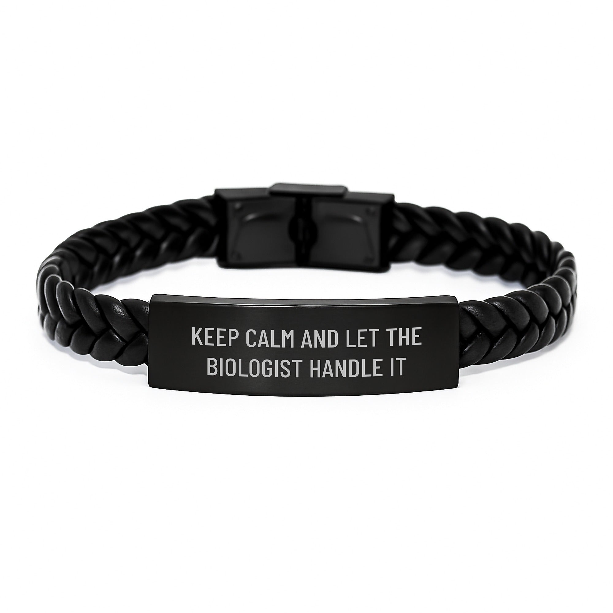 Funny Biologist Gifts for Men, Women, and Friends - Interlaced Leather Graduation Jewelry with 'Keep Calm And Let The Biologist Handle It' Quote, Gifts from Family, Coworkers, and Friends - Image 1