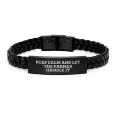 Funny Farmer Gifts from Friends Birthday Unique Interlaced Leather Bracelets for Men Keep Calm and Let the Farmer Handle It - Image 1