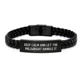 Keep Calm and Let the Millwright Handle It Interlaced Leather Bracer for Men, Gifts from Friends to Family, Birthday Unique Gifts for Millwright, Funny Quote - Image 1