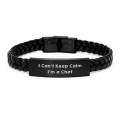 Funny Chef Gifts for Him - I Can't Keep Calm, I'm a Chef Interlaced Leather Bracelet, Birthday Unique Gifts from Men to Chef - Image 1