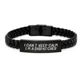 Dispatcher Proud Interlaced Leather Bracelet, Funny Quote Gifts for Men, Unique Graduation Gifts for Him, Gifts from Friends, Gifts for Dispatcher - Image 1