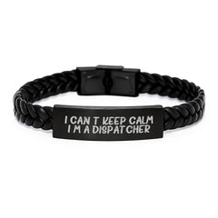 Dispatcher Proud Interlaced Leather Bracelet, Funny Quote Gifts for Men, Unique Graduation Gifts for Him, Gifts from Friends, Gifts for Dispatcher - Image 1