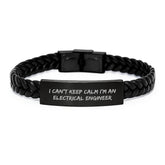 Electrical Engineer Gifts I Can't Keep Calm Interlaced Leather Bracelet, Funny Christmas Memorable Presents for Men, Women, Friends, Family, Coworkers - Image 1