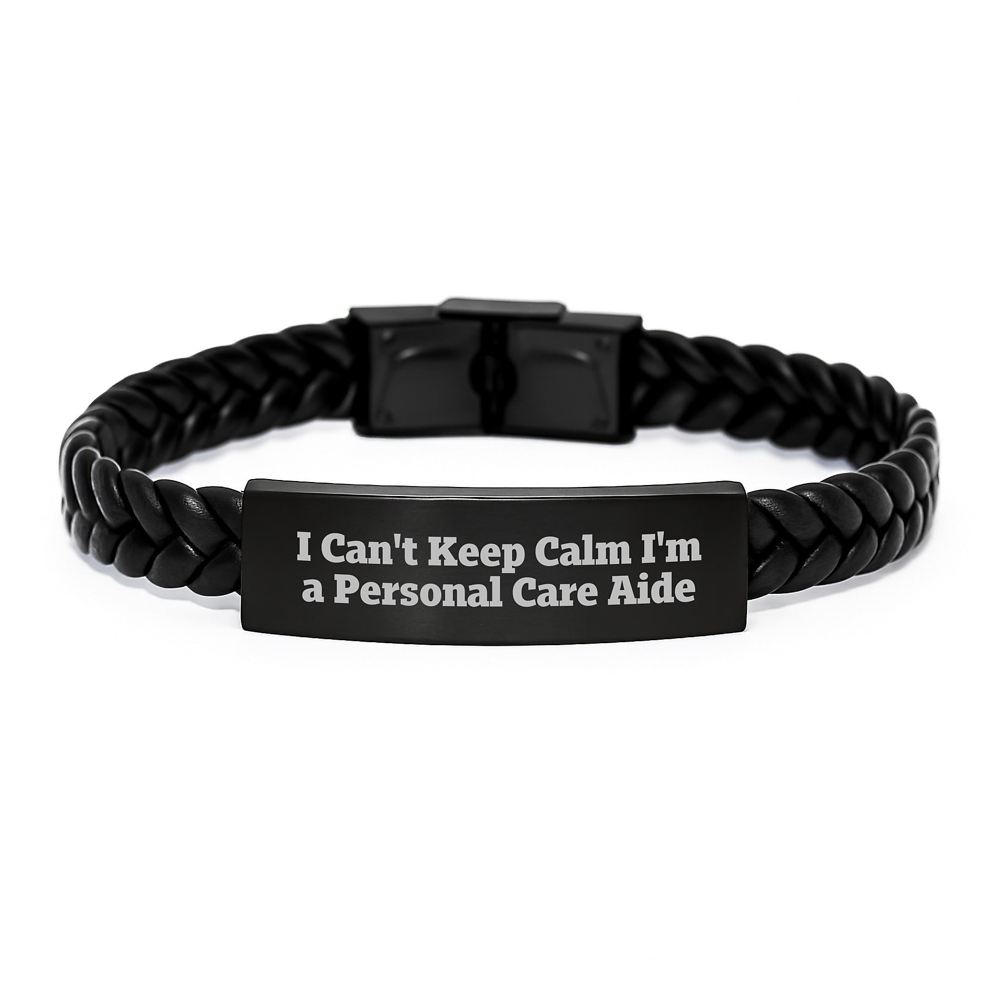 Funny Personal Care Aide Gifts from Friends for Graduation, I Can't Keep Calm I'm A Personal Care Aide Interlaced Leather Bracelet, Unique Stainless Steel and PU Leather Combination, 7.87 inches Long - Image 1