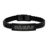 Inspiring Artist Gifts from Family - Unique Christmas Unique Gifts for Artist Men and Women, Interlaced Leather Bracelet with Dream Big Quote, Stainless Steel and PU Leather - Image 1