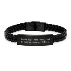 Inspiring Artist Gifts from Friends, Christmas Unique Gifts, Interlaced Leather Bracelet - Dream Big, Work Hard, 'Become An Amazing Artist' Motivation - Image 1