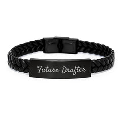 Funny Future Drafter Gifts from Men to Friends Interlaced Leather Bracelet, Christmas Unique Gifts for Drafter, Stainless Steel and PU Leather, Engraved Drafter Quote - Image 1