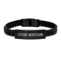 Funny Mortician Gifts from Friends, Inspirational Interlaced Leather Bracelet for Men, Future Mortician Quote Christmas Unique Presents - Image 1