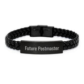 Funny Quote Future Postmaster Interlaced Leather Bracelet Gifts from Friends, Unique Birthday Unique Gifts for Postmaster, Stainless Steel PU Leather Interlaced Leather Bracelet - Image 1