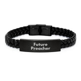 Funny Preacher Gifts - Inspirational Interlaced Leather Bracelet for Men, Friends, and Family - Future Preacher Quote, Graduation Unique Gifts from Men, Women, Coworkers, and Family - Image 1