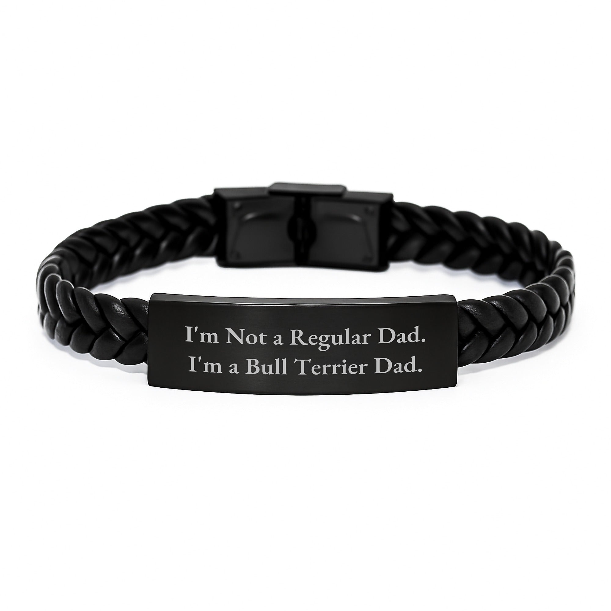 Funny Bull Terrier Dad Gifts, Interlaced Leather Bracelet for Men, Women, Friends, Family - 'I'm Not A Regular Dad. I'm A Bull Terrier Dad.' - Image 1