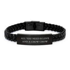 Chow Chow Dog Lovers Gift, Birthday Unique Gifts from Friends to Family, Interlaced Leather Bracelet with Stainless Steel Quote All You Need Is Love And A Chow Chow - Image 1