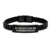 Love and Doberman Pinscher Dog Birthday Unique Gifts - Interlaced Leather Bracelet for Men, Women, Friends, Family - Engraved Stainless Steel, PU Leather - Gifts from Men, Women, Friends, Family - Image 1