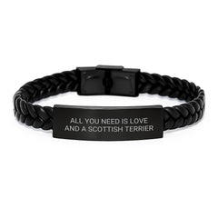 Funny Scottish Terrier Dog Lover Gifts from Friends to Family - Interlaced Leather Birthday Jewelry All You Need Is Love And A Scottish Terrier - Image 1