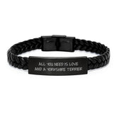 Funny Yorkshire Terrier Dog Gifts from Men for Women Friends Family - Interlaced Leather Bracelet with All You Need Is Love And A Yorkshire Terrier Quote, Christmas Unique Gifts - Image 1