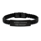 Funny 'World's Greatest' Case Manager Gifts from Friends on Valentine's Unique Interlaced Leather Bracelet for Case Manager - Image 1