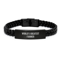 Funny Quote World's Greatest Farmer Leather Interlaced Bracelet Gifts from Men to Farmer on Birthday Unique Occasions - Image 1
