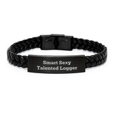 Logger Gifts, Smart Sexy Talented Logger Quote, Interlaced Leather Bracelet for Men, Graduation Unique Gifts from Friends - Image 1
