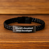 Inspirational Funny Web Developer Gifts for Men from Family, Unique Interlaced Leather Bracelet Christmas Unique Gifts - Image 2