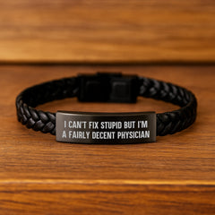 Funny Physician Gifts from Men, Christmas Unique Gifts for Physicians, Interlaced Leather Bracelet - I'm A Fairly Decent Physician - Image 2