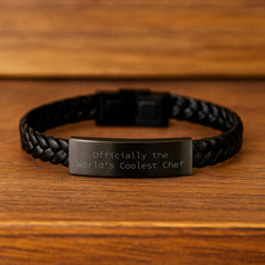 Funny Chef Gifts, 'Officially The World's Coolest Chef' Interlaced Leather Bracelet for Men, Women, Friends, Coworkers, Family, Graduation Unique Gifts from Family - Image 2