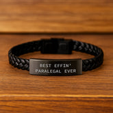 Funny Paralegal Gifts for Graduation, Best Effin' Paralegal Ever Interlaced Leather Bracelet, Stainless Steel and PU Leather, Gifts from Friends to Coworker - Image 2