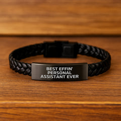 Funny Best Effin' Personal Assistant Ever Gift for Men or Women Interlaced Leather Bracelet, Gifts from Friends, Coworkers, or Family for Graduation Unique Gifts - Image 2