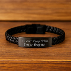 Engineer Gifts from Friends - I Can't Keep Calm I'm An Engineer Men's Interlaced Leather Bracelet for Christmas Unique Gifts - Image 2