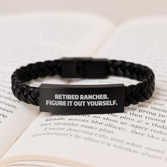 Funny Rancher Gifts, Interlaced Leather Bracelet for Men, Retirement Quote 'Figure It Out Yourself', Unique Christmas Unique Gifts from Family, for the Rancher in Your Life - Image 3