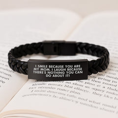 Funny Mom Gifts from Men, Unique Interlaced Leather Bracelet for Mom, Christmas Unique Mom Jewelry with Engraved Stainless Steel - Image 3