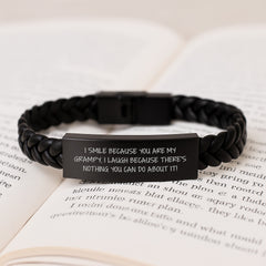 Funny Grampy Gifts for Men - I Smile Because You Are My Grampy, Interlaced Leather Bracelet, Christmas Unique Ideas - Image 3