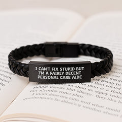 Funny Personal Care Aide Gifts for Men Women Friends Family - 'I Can't Fix Stupid' Interlaced Leather Bracelet, Christmas Unique Presents - Image 3