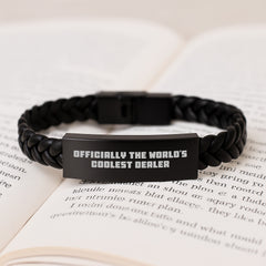 Funny Dealer Gifts, Christmas Unique Gifts for Men, Interlaced Leather Bracelet with Engraved Stainless Steel - Image 3