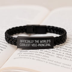 Funny Vice-principal Gifts, 'Officially The World's Coolest Vice-principal' Interlaced Leather Bracelet, Birthday Unique Gifts from Men to Vice-principal - Image 3
