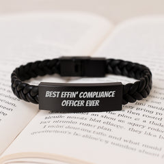 Compliance Officer Gifts from Friends, Best Effin' Compliance Officer Ever Interlaced Leather Braceltes for Men, Women, Coworkers, Family, Graduation Unique Gifts for Compliance Officer - Image 3