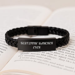 Funny Rancher Gifts, Best Effin' Rancher Ever Interlaced Leather Bracelet, Birthday Unique Gifts from Men to Friends - Image 3