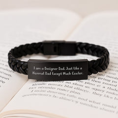 Designer Gifts from Dad - Engraved Interlaced Leather Bracelet for Men, Funny Quote, Graduation Unique Gifts for Him - Image 3