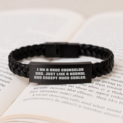 Gifts from Friends for Drug Counselor Dad - Interlaced Leather Birthday Unique Gift, 'I Am A Drug Counselor Dad' Quote, Stainless Steel and PU Leather Combination, 7.87 inches - Image 3
