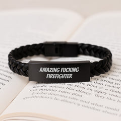 Funny Firefighter Gifts from Friends - Amazing Interlaced Leather Bracelet for Birthday, Unique for Firefighter Men, Stainless Steel and PU Leather Combination - Image 3