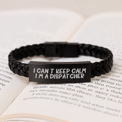 Dispatcher Proud Interlaced Leather Bracelet, Funny Quote Gifts for Men, Unique Graduation Gifts for Him, Gifts from Friends, Gifts for Dispatcher - Image 3